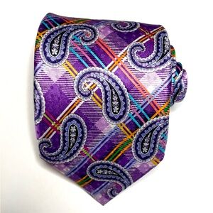 JZ Boulder Paisley Striped Purple Orange Blue Multicolored Men's Tie Necktie
